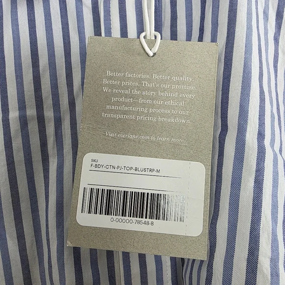 NWT Everlane The Woven PJ Button Down Crop Top Blue White Stripe Cotton Medium - Picture 10 of 14
